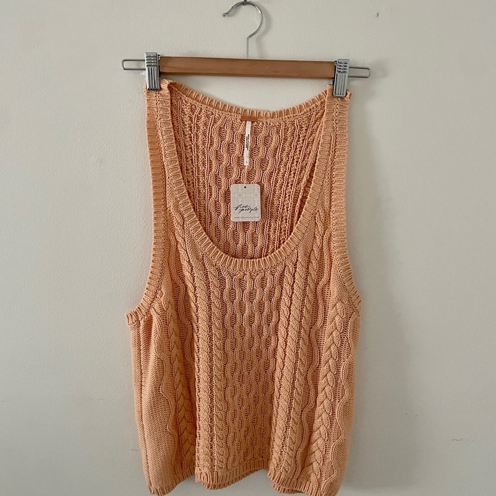 𝓯𝓹 ❤️NWT❤️Free People High Tide Cable Tank Tender Peach Size Large - Picture 5 of 8